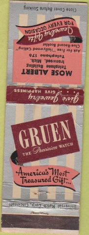 Matchbook Cover - Gruen Watches Mose Albert Ironwood MI CREASES WORN