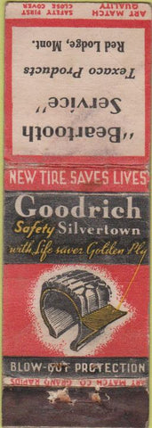 Matchbook Cover - BF Goodrich Texaco oil gas Red Lodge MT Art Match Quality WORN