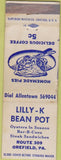 Matchbook Cover - Lilly K Bean Pot Orefield PA WEAR