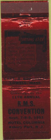 Matchbook Cover - RMS Convention Hotel Columbia Asbury Park NJ 1951 red