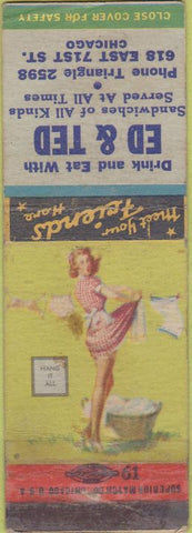 Matchbook Cover - Ed Ted Restaurant Chicago IL pinup WORN TAPED