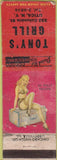 Matchbook Cover - Tony's Grill Utica NY pinup WORN