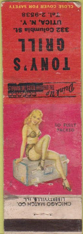 Matchbook Cover - Tony's Grill Utica NY pinup WORN