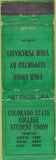 Matchbook Cover - Colorado State College Student Union Fort Collins CO CSU WORN