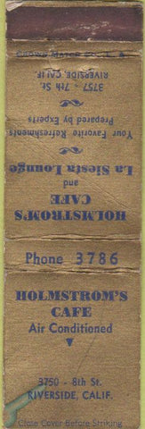 Matchbook Cover - Holstrom's Cafe Riverside CA Crown POOR
