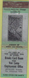 Matchbook Cover - Brook Card Room Van Camp Employment Office Spokane WA