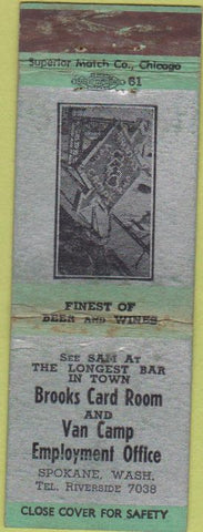 Matchbook Cover - Brook Card Room Van Camp Employment Office Spokane WA