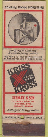Matchbook Cover - Kriss Kross Stroppers Eugene OR Universal long Shaving