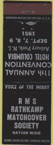 Matchbook Cover - RMS Convention Hotel Columbia Asbury Park NJ 1951 black