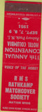 Matchbook Cover - RMS Convention Hotel Columbia Asbury Park NJ 1951 red