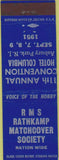 Matchbook Cover - RMS Convention Hotel Columbia Asbury Park NJ 1951 blue