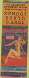 Matchbook Cover - Tony's Glass Lounge Chicago IL pinup WORN TAPED