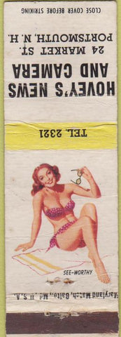 Matchbook Cover - Hovey's News Camera Portsmouth NH pinup WEAR
