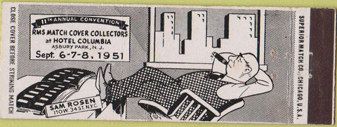Matchbook Cover - RMS Convention Hotel Columbia Asbury Park NJ 1951 Rosen White