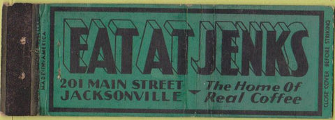 Matchbook Cover - Eat at Jenks Jacksonville FL