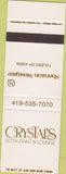 Matchbook Cover - Crystal's Restaurant Toledo OH SAMPLE
