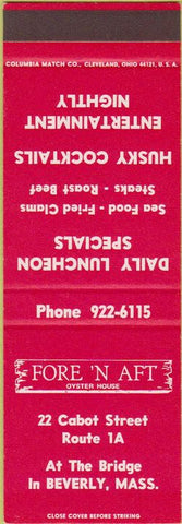 Matchbook Cover - Fore N Aft Oyster House Beverly MA SAMPLE