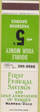 Matchbook Cover - First Federal Savings Bank Warren OH SAMPLE
