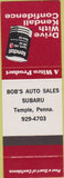 Matchbook Cover - Kendall oil gas Subaru Temple PA SAMPLE