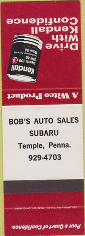 Matchbook Cover - Kendall oil gas Subaru Temple PA SAMPLE
