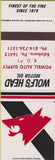 Matchbook Cover - Wolf's Head Motor Oil Edinboro PA SAMPLE