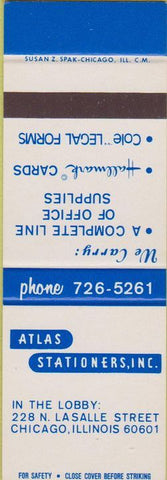 Matchbook Cover - Atlas Stationers Chicago IL SAMPLE