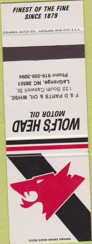Matchbook Cover - Wolf's Head Motor Oil LaGrange NC SAMPLE