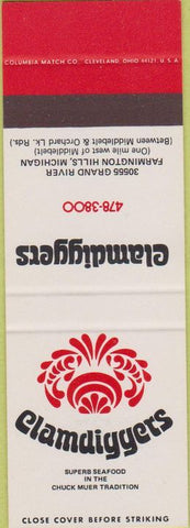 Matchbook Cover - Clamdiggers Seafood Farmington Hills MI SAMPLE