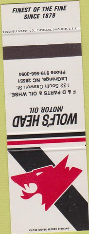 Matchbook Cover - Wolf's Head Motor Oil LaGrange NC SAMPLE