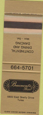 Matchbook Cover - Beaumonts Bistro Tulsa OK SAMPLE WEAR