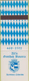 Matchbook Cover - Alf's Gasthof Bavaria Keystone CO SAMPLE