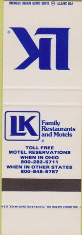Matchbook Cover - LK Family Restaurants Motels SAMPLE