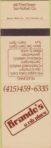 Matchbook Cover - Brando's Rib Place San Rafael CA SAMPLE