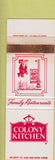 Matchbook Cover - Colony Kitchen Scottsdale AZ Ventura CA SAMPLE WORN