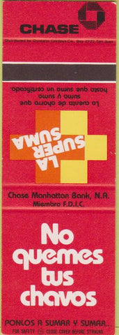 Matchbook Cover - Chase Bank  Ponce Rio Piedras Santurce San Juan Puerto Rico