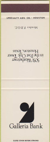 Matchbook Cover - Galleria Bank Houston TX SAMPLE