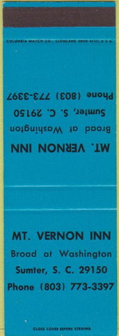 Matchbook Cover - Mount Vernon Inn Sumter SC SAMPLE