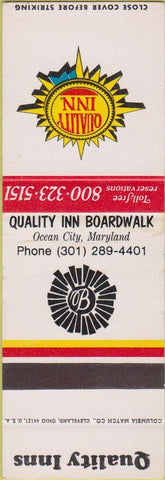 Matchbook Cover - Quality Inn Boardwalk Ocean City MD SAMPLE WEAR