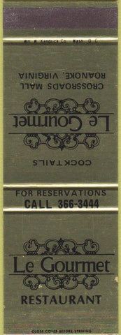 Matchbook Cover - Le Gourmet Restaurant Roanoke VA SAMPLE
