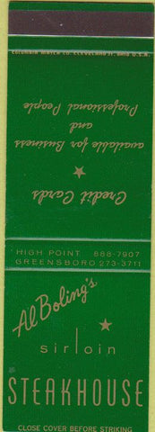 Matchbook Cover - Al Boling's Steakhouse High Point Greensboro NC SAMPLE