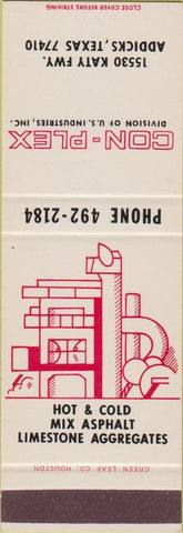 Matchbook Cover - Con Plex Asphalt Addicks TX SAMPLE
