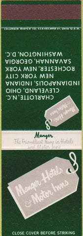 Matchbook Cover - Manger Hotels Savannah GA Cleveland OH Rochester NY SAMPLE