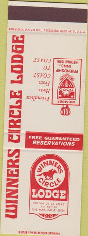 Matchbook Cover - Winners Circle Lodge Del Mar CA SAMPLE