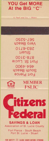 Matchbook Cover - Citizens Federal Savings Fort Pierce Stuart FL SAMPLE