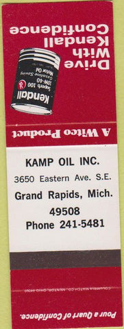 Matchbook Cover - Kendall oil gas Kamp Oil Grand Rapids MI SAMPLE