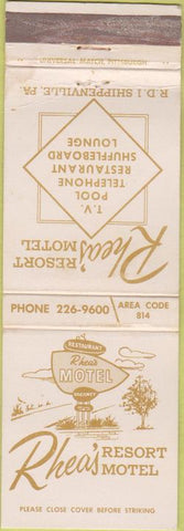 Matchbook Cover - Rhea's Resort Motel Shippenville PA