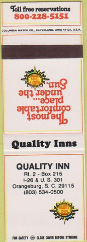 Matchbook Cover - Quality Inn Orangeburg SC SAMPLE
