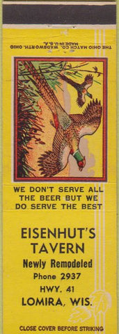 Matchbook Cover - Eisenhut's Tavern Lomira WI