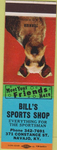Matchbook Cover - Bill's Sports Shop Navajo KY SAMPLE Terrier
