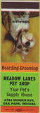 Matchbook Cover - Meadow Lanes Pet Shop Oak Park IN Schnauzer SAMPLE
